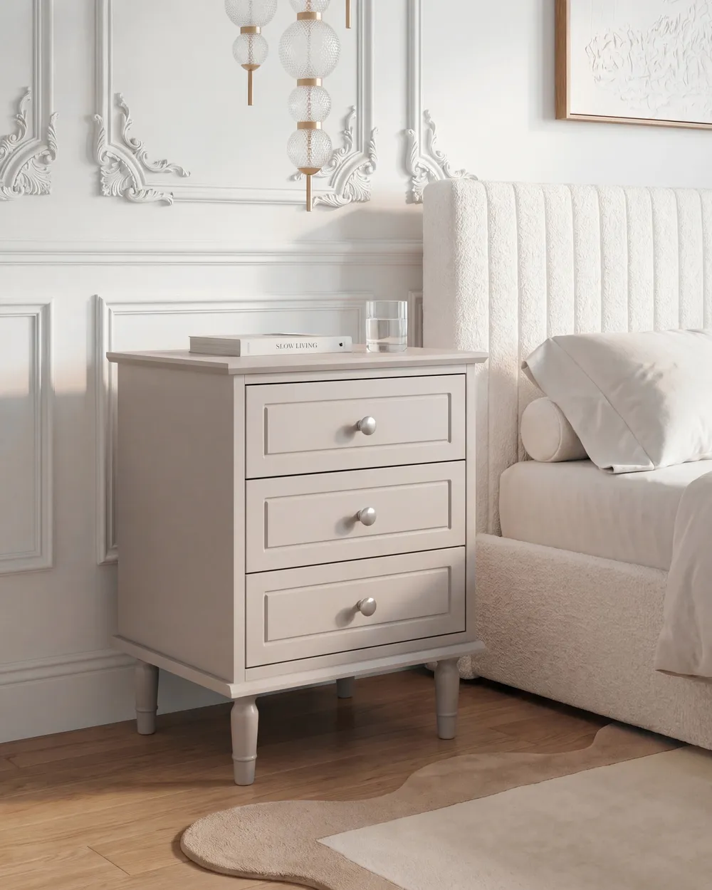 Sängbord med 3 lådor OBERON Beige