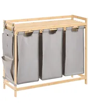 Set of 3 Laundry Baskets with Shelf TOROTAL Bamboo Light Brown/ Grey 120 L_1136199