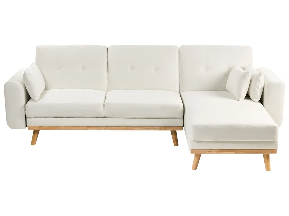 Corner Sofa Bed 3 Seater KAARINA Fabric White Left Hand