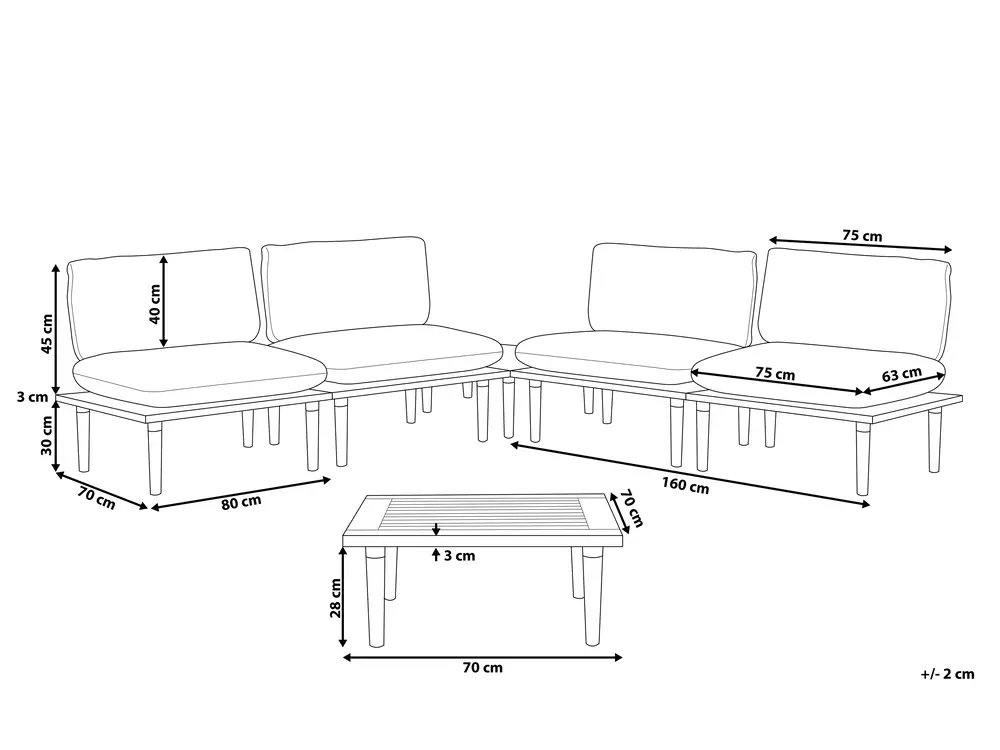 Garden Lounge Set with Table 4 Seater FRASCATI Modular Certified Acacia Wood Light Grey_805003