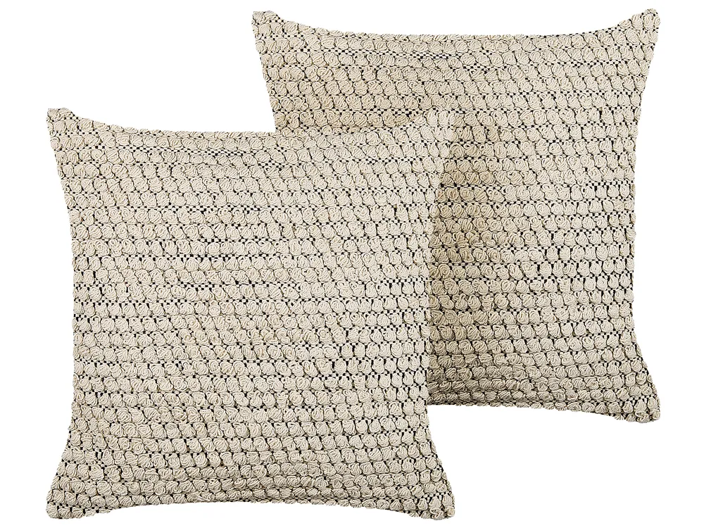 Set of 2 Decorative Cushions HOWEA 45 x 45 cm Cotton Beige Geometric Pattern