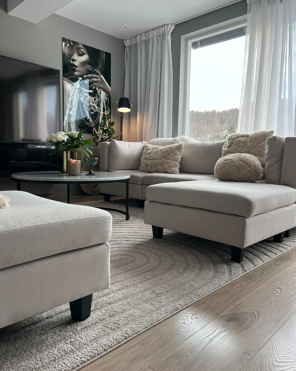 Modular U-Shape Sofa 5 Seater UNSTAD with Ottoman Fabric Light Beige_961649