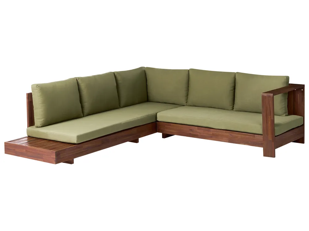 Garden Corner Sofa 5 Seater MARETTIMO Certified Acacia Wood Green Left Hand