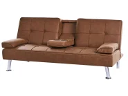 Sofa Bed 3 Seater ROXEN Faux Leather Golden Brown_1054705