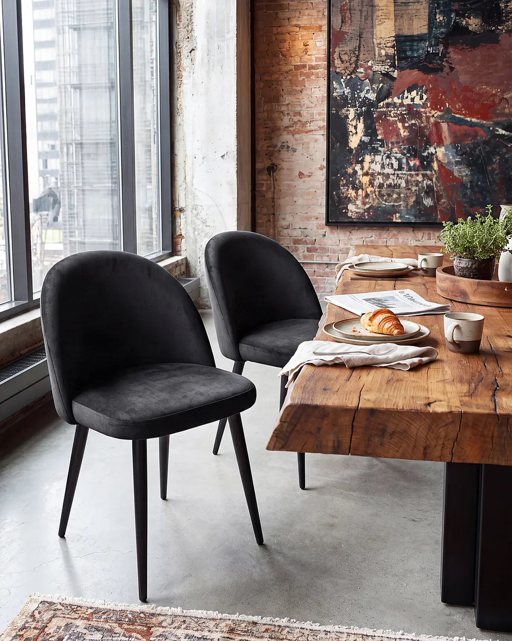 Set of 2 Dining Chairs VISALIA Velvet Black_1153793