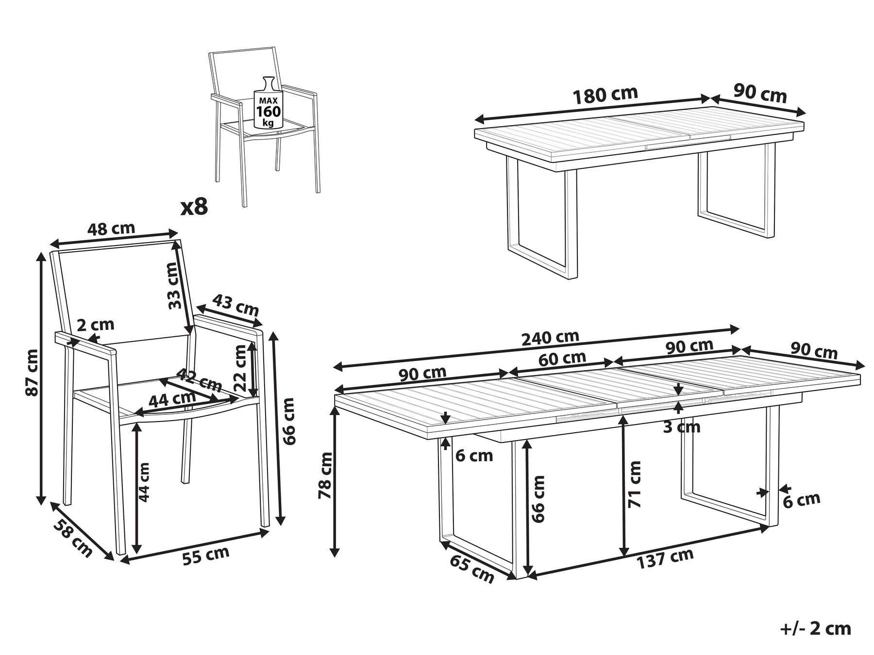 Garden Dining Set 8 Seater VALCANETTO/GROSSETO Metal Grey/ White_938367