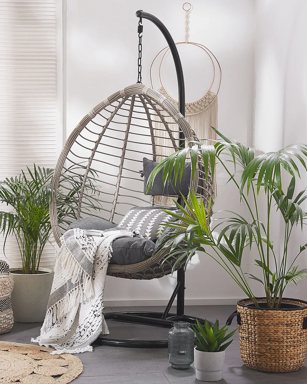 Hanging Chair with Stand TOLLO PE Rattan Grey_763792