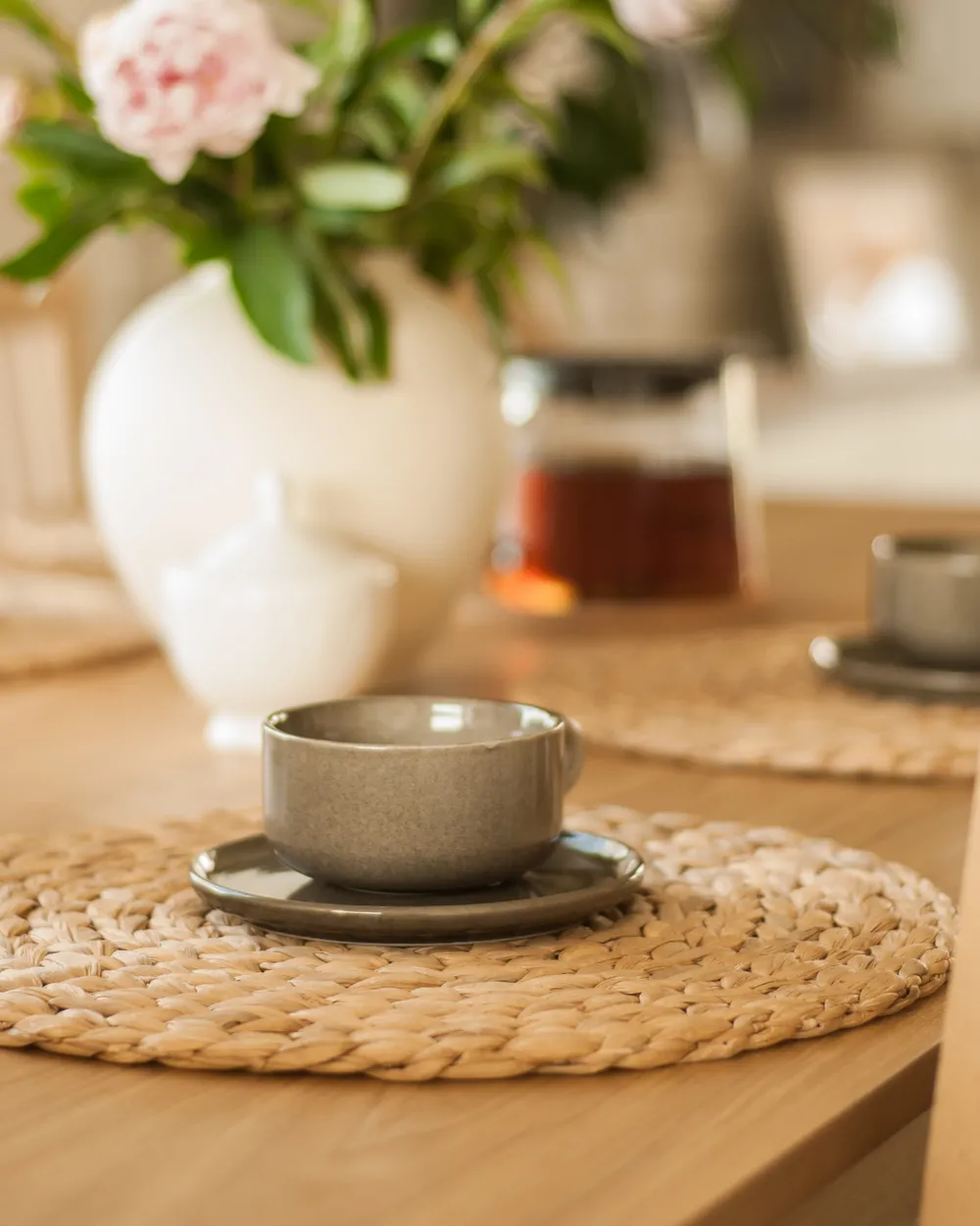 Set of 8 Cups with Saucers COSTMARY Stoneware Grey_1005677