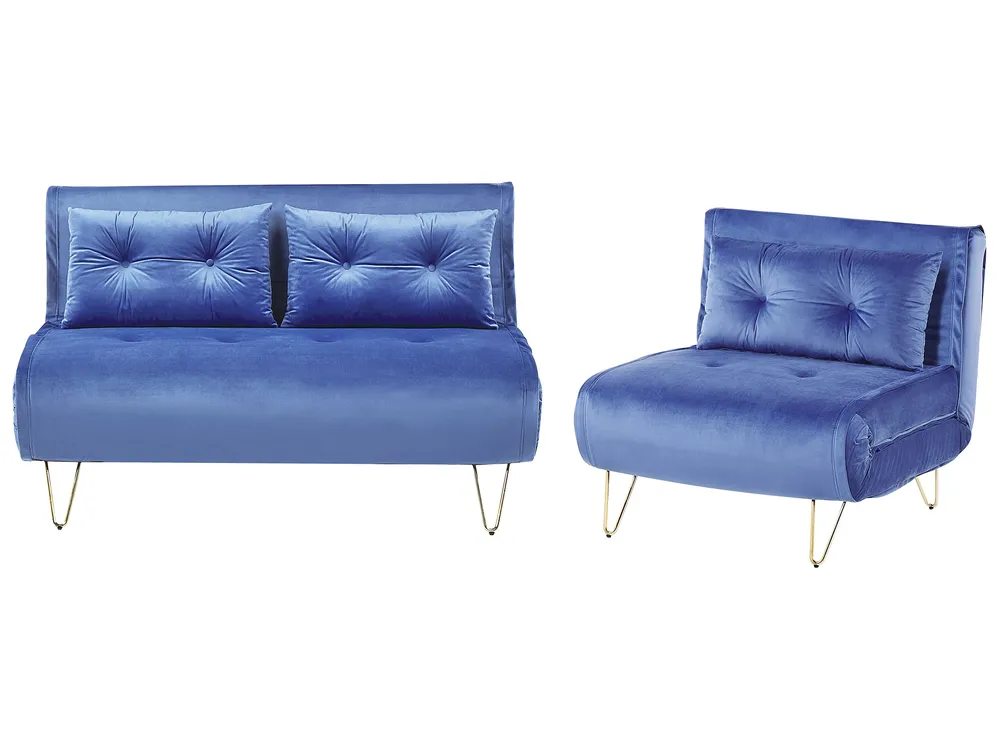 Living Room Set 3 Seater VESTFOLD Velvet Navy Blue