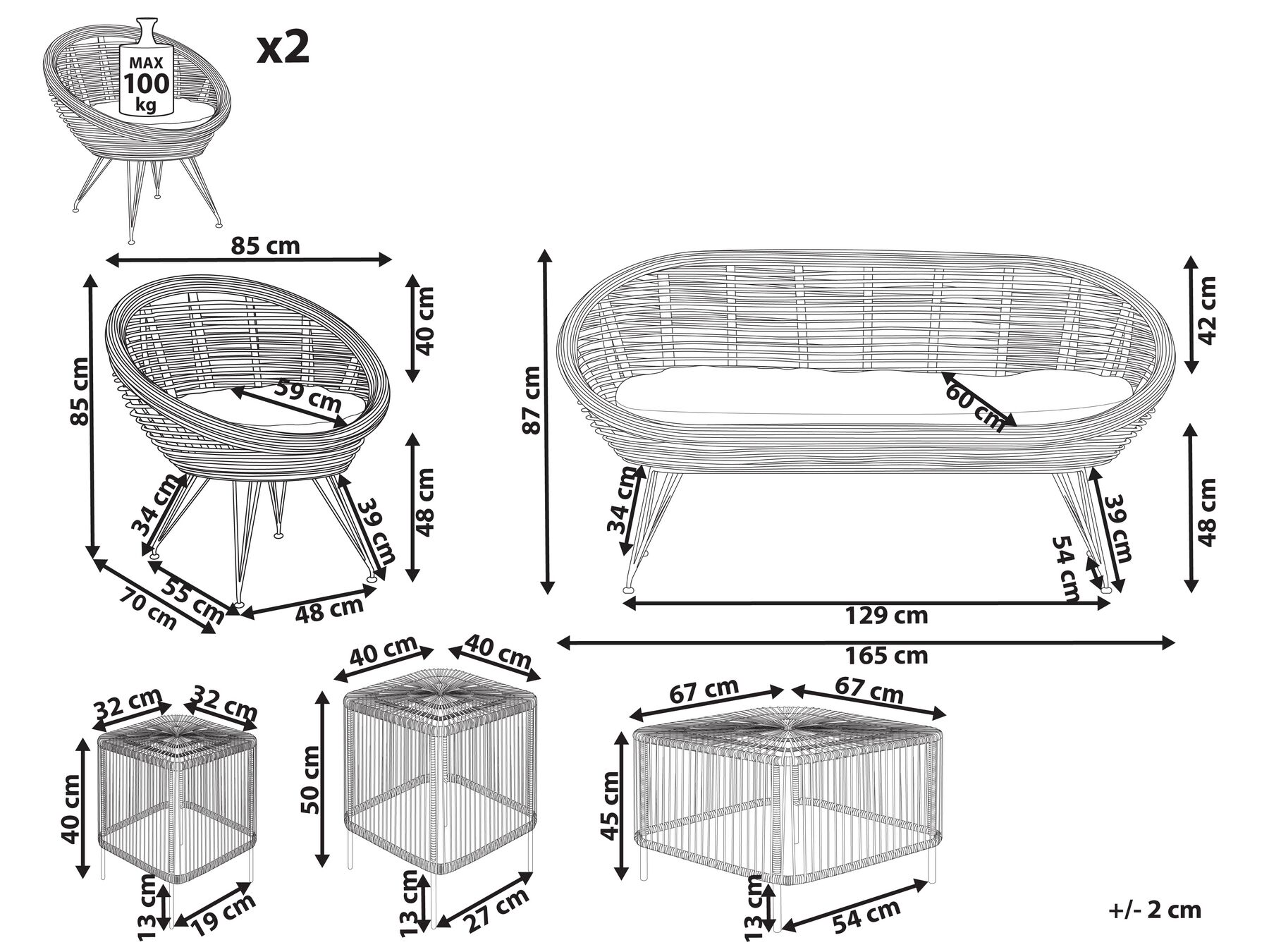 Garden Lounge Set with Table 4 Seater MARATEA/CESENATICO Rattan Natural_878808