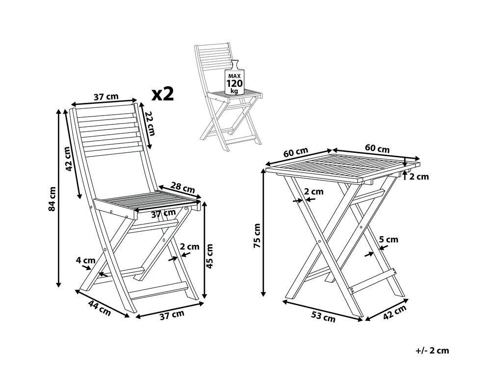 Bistro Set Folding FIJI Acacia Wood Light Brown_707370