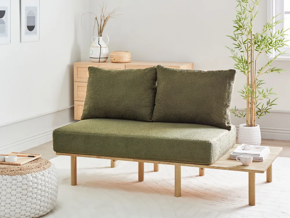 Sofa 2 Seater SALO with Tables Boucle Dark Green