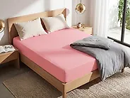Fitted Sheet JANBU 180 x 200 cm Cotton Coral_1184543