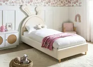 Kids Bed Rabbit Velvet LALLIAS 90 x 200 cm (EU Single) Beige_1044346
