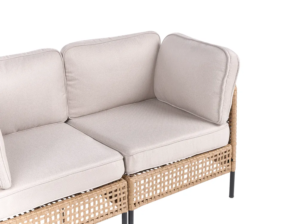 Garden Corner Sofa with Table 6 Seater OMEGANA Modular PE Rattan Light Beige_1040949