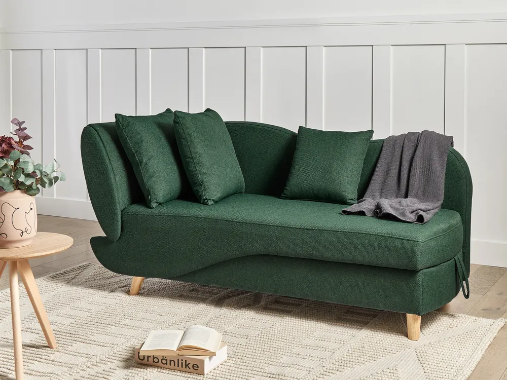 Left-Hand Chaise Longue MERI with Storage Faux Linen Green