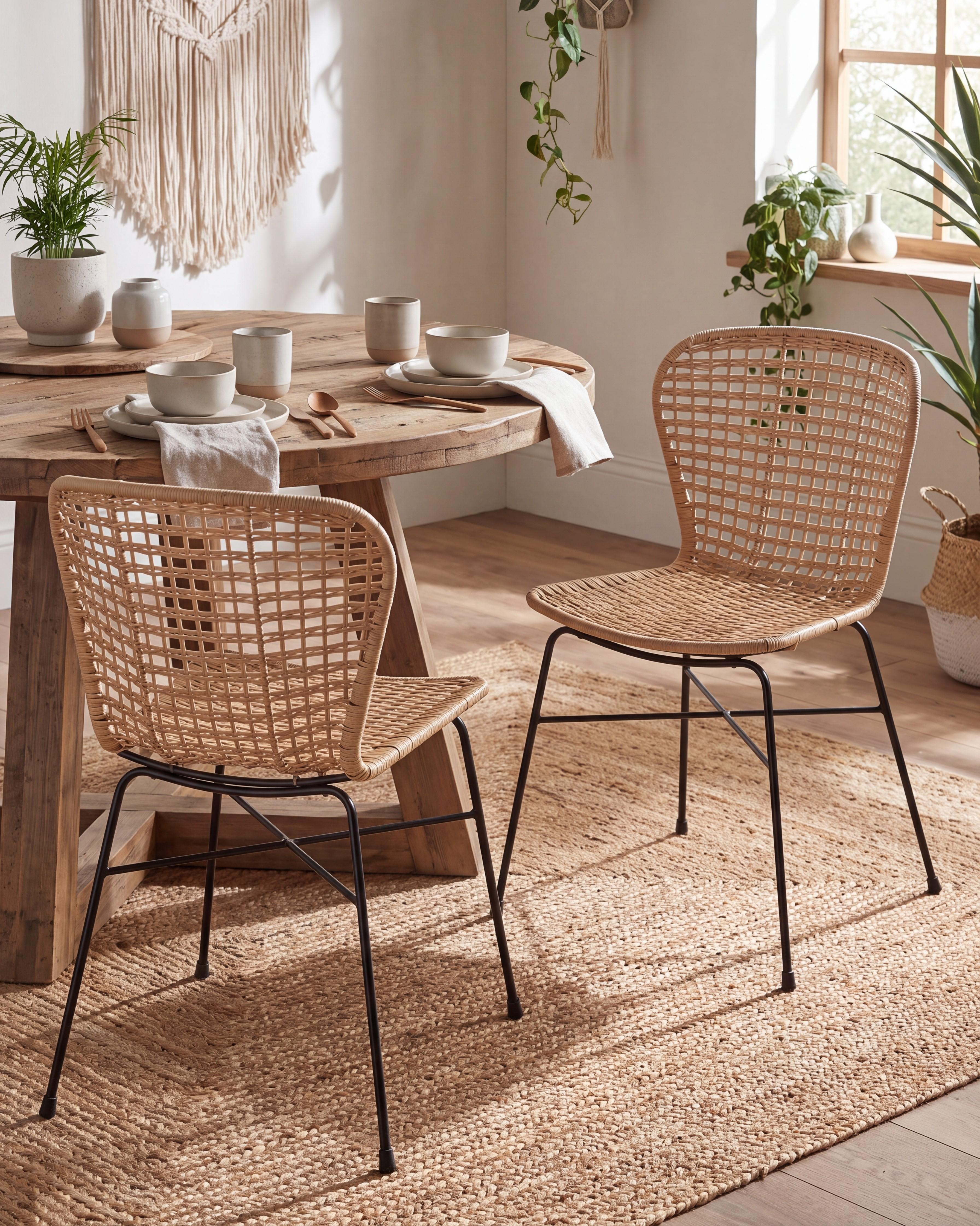 Set med 2 matstolar ELFROS Rotting Naturlig