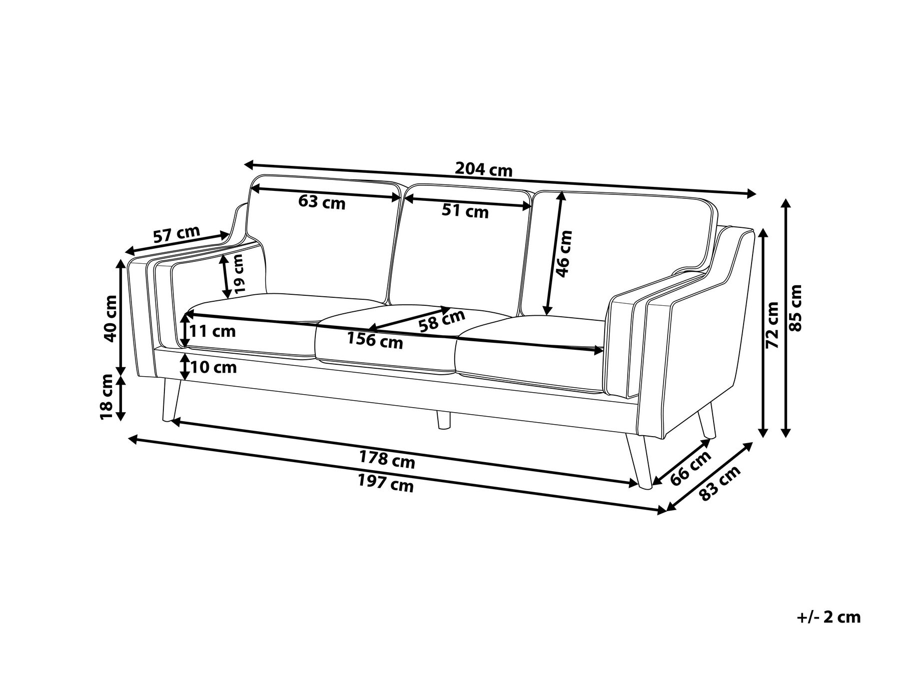 Sofa 3 Seater LOKKA Fabric Beige_897620