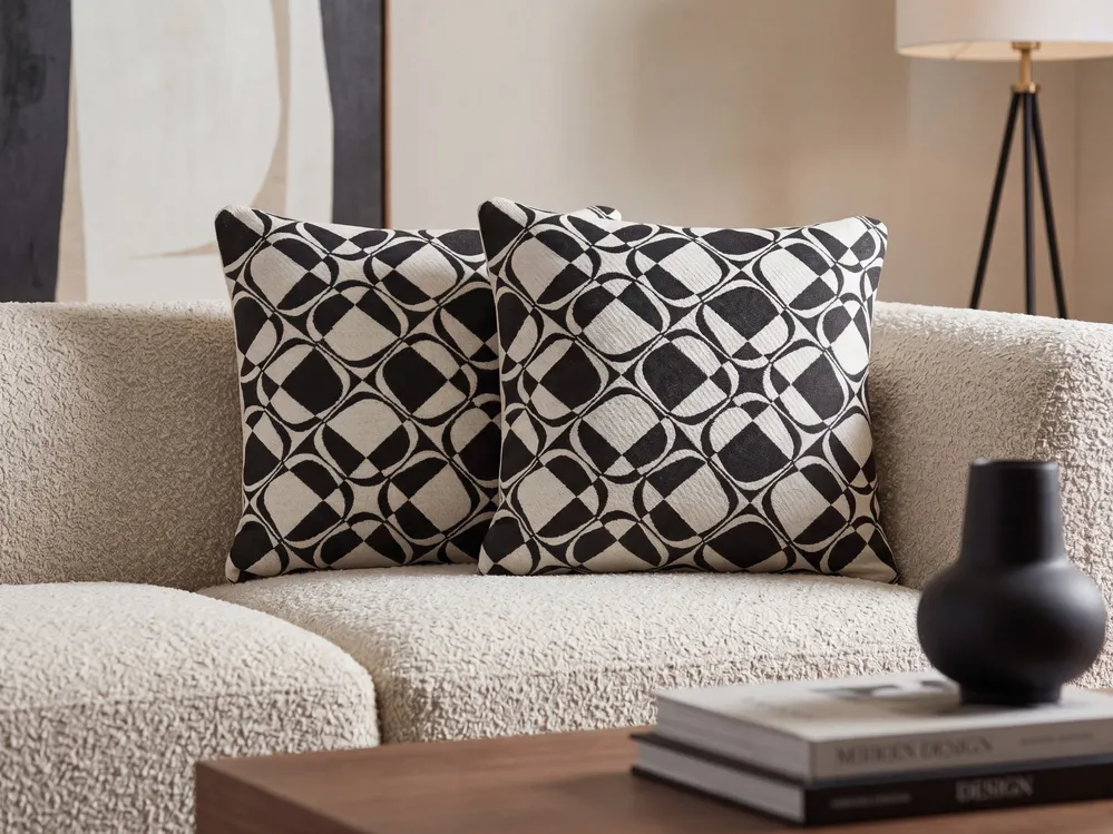 Set of 2 Decorative Cushions KOTURE 45 x 45 cm Cotton Black/ White Geometric Pattern