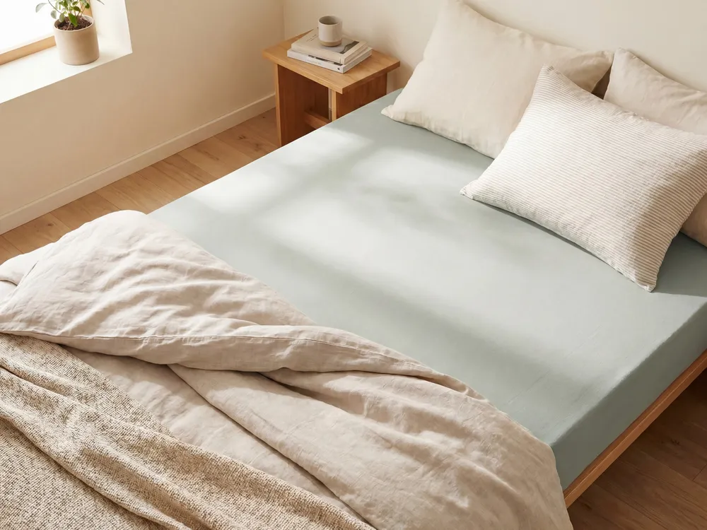 Fitted Sheet JANBU 90 x 200 cm Cotton Light Green