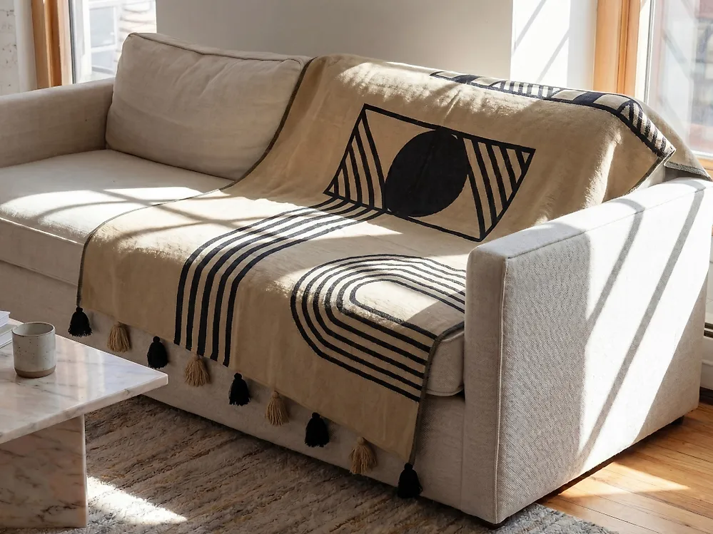 Blanket THAPREK Fabric 130 x 170 cm Beige_1183497