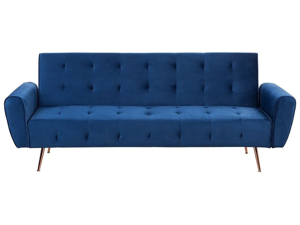 Sofa Bed 3 Seater SELNES Velvet Navy Blue