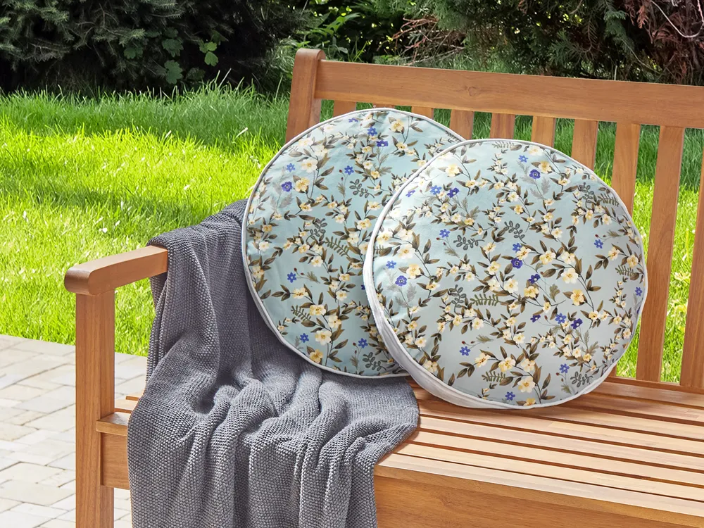 Set of 2 Outdoor Cushions VALLORIA Floral Pattern 40 x 40 cm Light Blue