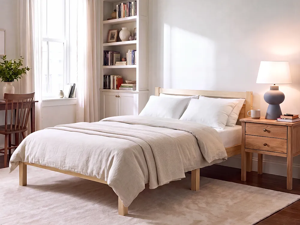 Bed Pine Wood MERCURER 120 x 200 cm (EU Small Double) Light Brown_1156848