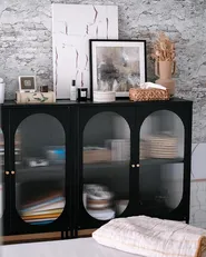 Vitrinskänk i glas SARRE 90 cm Metall Svart_915814