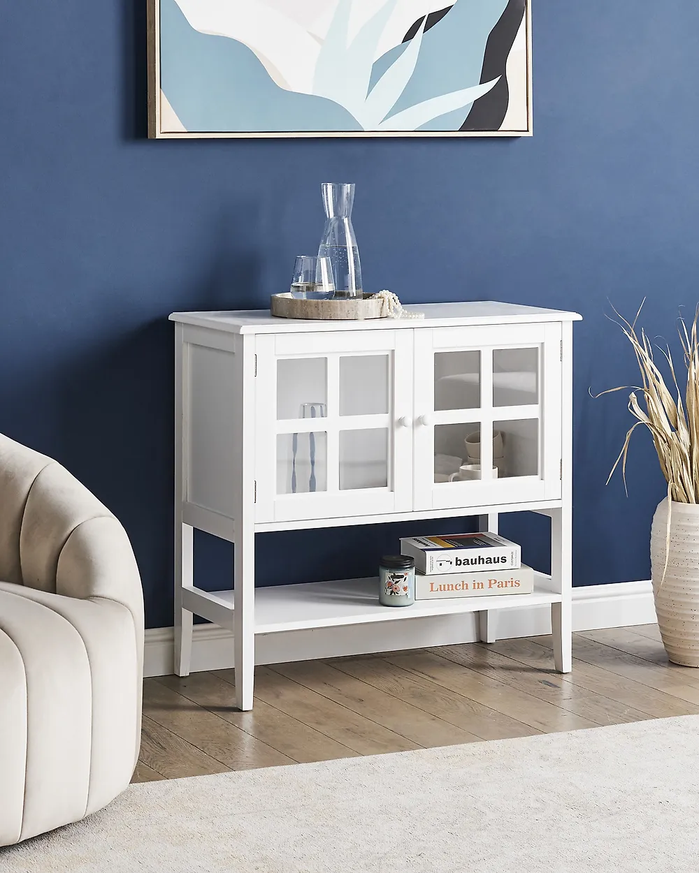 Glass Display Sideboard with Shelf INLET 80 cm White_1185509
