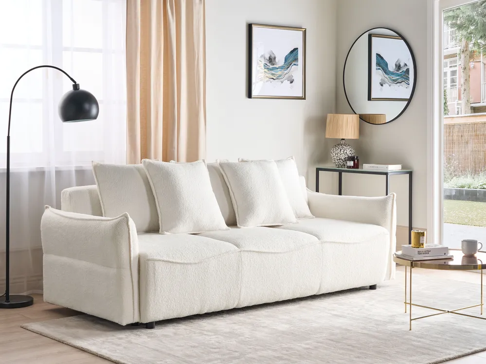 Sofa Bed 3 Seater KRAMA with Storage Boucle White