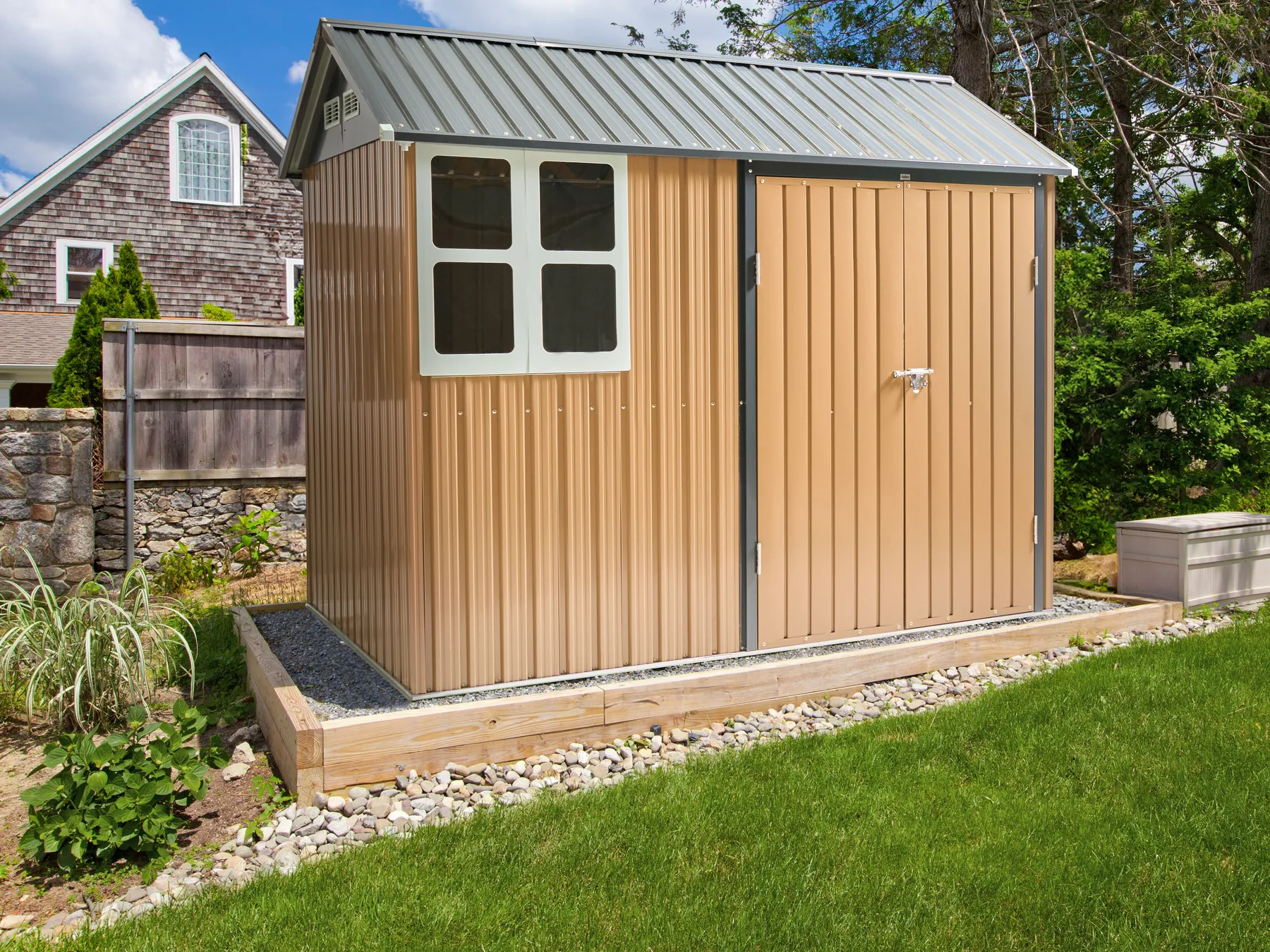 Garden Shed NOCCIANO 248 cm 161 cm Metal Brown_1020058