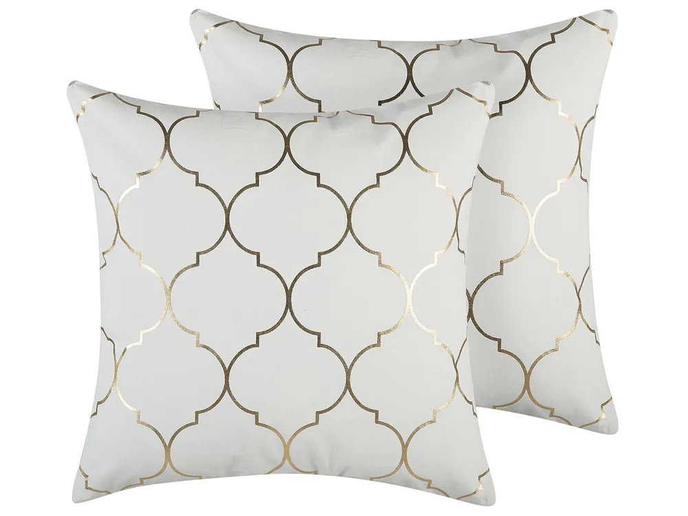Set of 2 Decorative Cushions ALYSSUM 45 x 45 cm Cotton White Trellis Pattern