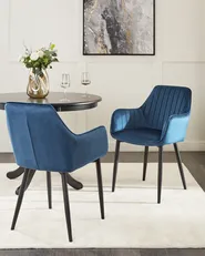 Set of 2 Dining Chairs WELLSTON Velvet Dark Blue_745032