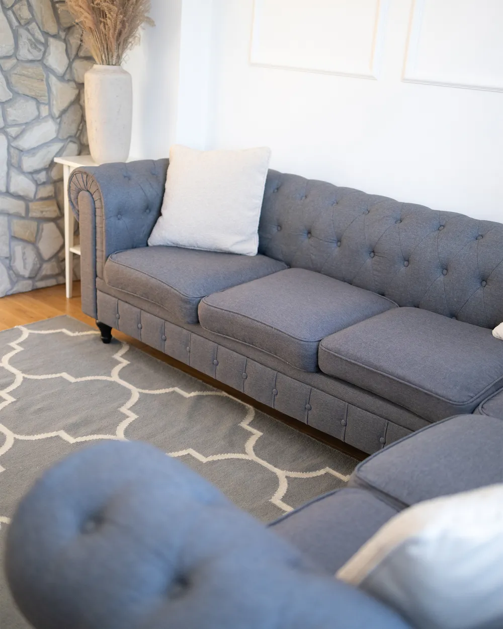 Corner Sofa 6 Seater CHESTERFIELD Fabric Grey Right Hand_977542
