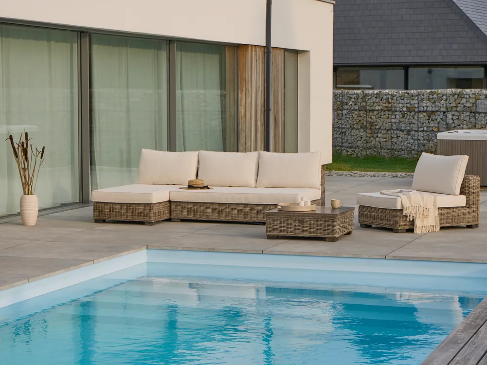 Garden Lounge Set with Table 4 Seater VARALLO Modular Rattan Grey Right Hand