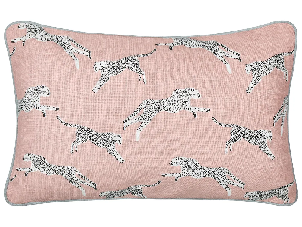 Set of 2 Decorative Cushions ARALES 30 x 50 cm Cotton Pastel Pink Animal Pattern_893100