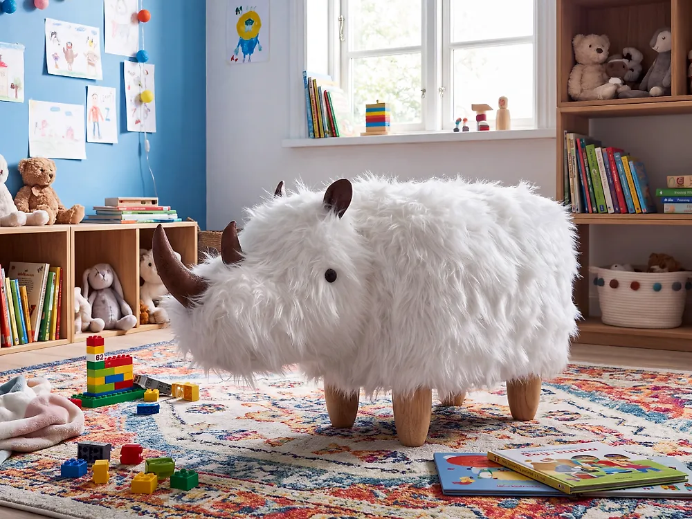 Dyrepuff WOOLLY Neshorn Fuskepels Hvit_1188343
