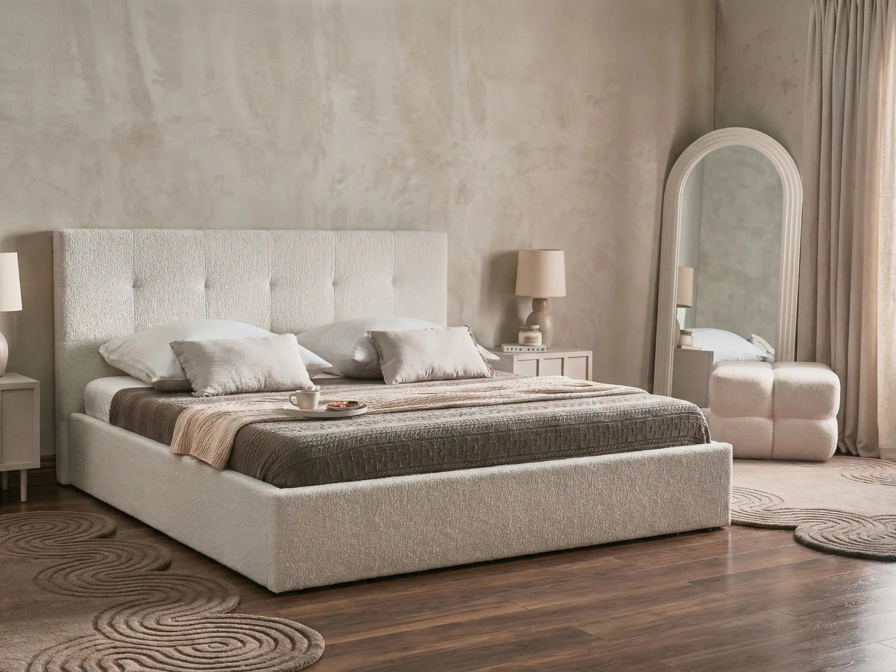 Säng med förvaring LORIENT Bouclé Off-White 180 x 200 cm_1040196