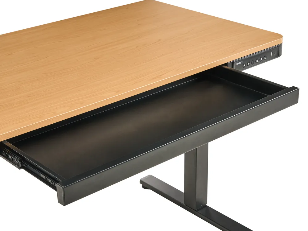 Elektriskt höj- och sänkbart skrivbord PENLY 120 cm 60 cm med USB-port Svart/ Ljusbrun_1031392