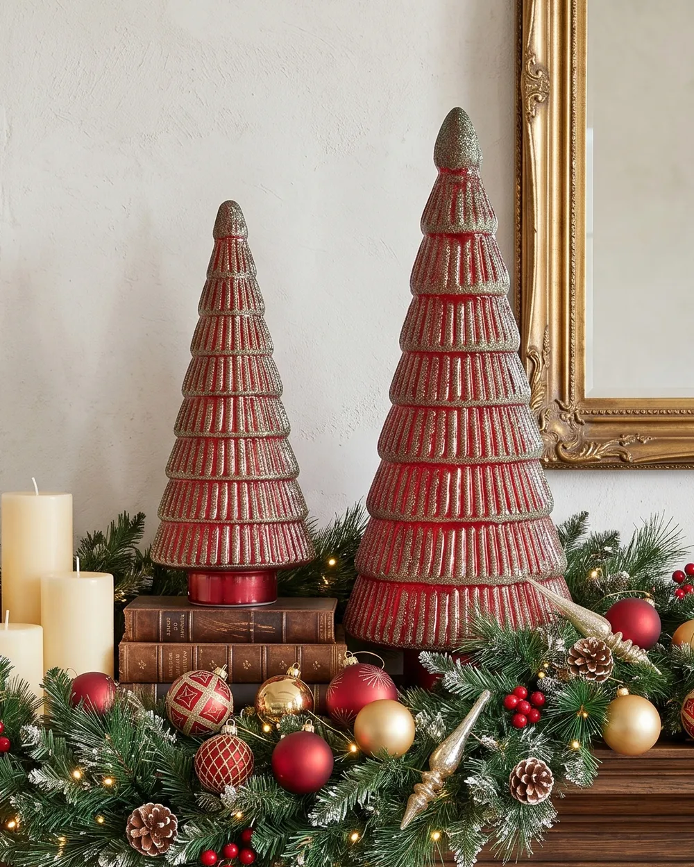 Set of 2 Figurines PURUVESI 31/36 cm Christmas Tree Red/ Green_1133261
