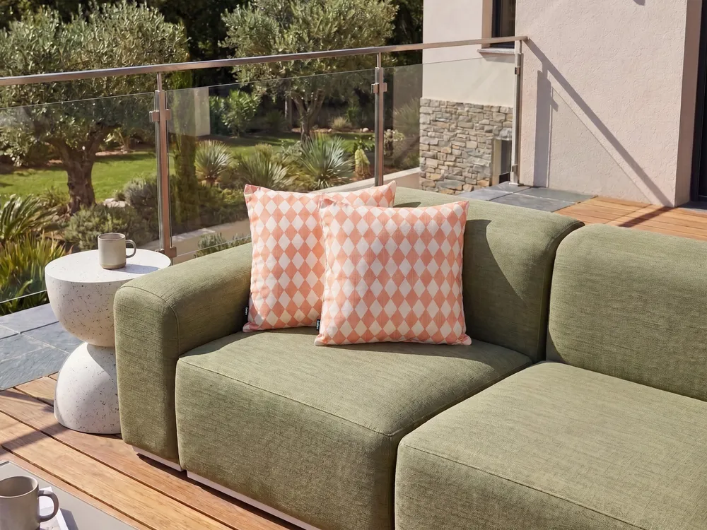 Set of 2 Outdoor Cushions GREVILLEA Checked 45 x 45 cm Light Red