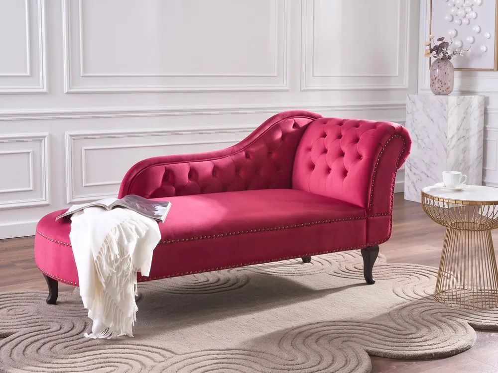 Right-Hand Chaise Longue NIMES Velvet Dark Red