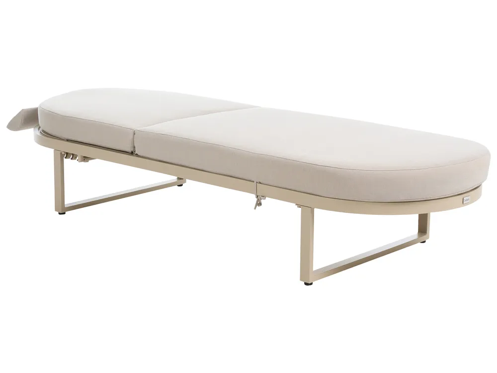 Sun Lounger with Cushion RONCOLO Metal Beige_1117411