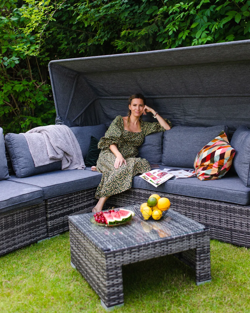 Garden Lounge Set with Table 6 Seater CORTE Modular PE Rattan Dark Brown