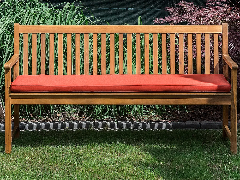 Garden Bench with Cushion VIVARA 160 cm Certified Acacia Wood Light Ash Wood Dark Red