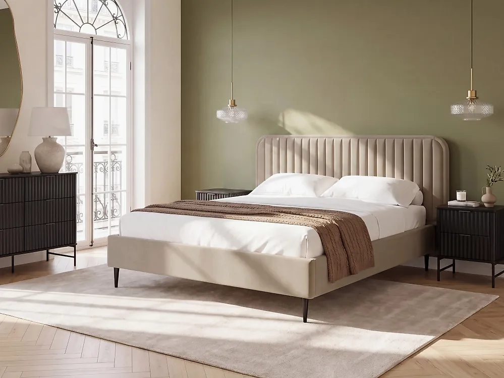 Bed Velvet BRIN 140 x 200 cm (EU Double) Taupe_1178959