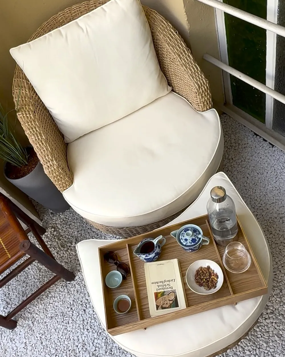 Garden Armchair with Ottoman ARCILLE II PE Rattan Natural_1019799