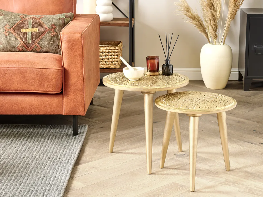 Set of 2 Side Tables NARRA Mango Wood Gold
