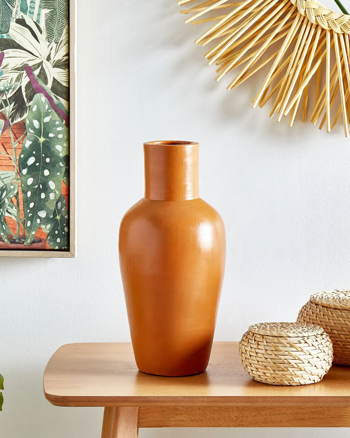 Decorative Vase KARFI 37 cm Ceramic Orange_850414
